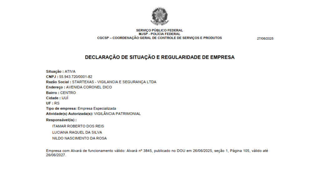 empresa autorizada pela policia federal para fazer segurança